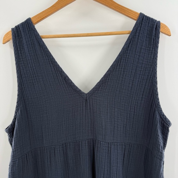 Quince 100% Organic Cotton Gauze Tiered Maxi Dress Navy Size Large - Picture 7 of 12